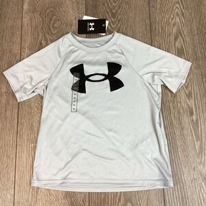 Under Armour Tshirt Short Sleeve Boys Loose Fit‎ XS Gray Black NEW